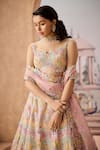 Buy_Aneesh Agarwaal_Ivory 100% Silk Organza Embroidery Sequin Square Blossom Bridal Lehenga Set _Online_at_Aza_Fashions