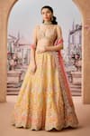 Buy_Aneesh Agarwaal_Yellow 100% Silk Organza Embroidery Sequin Mughlai Bahar Bridal Lehenga Set _at_Aza_Fashions