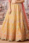 Aneesh Agarwaal_Yellow 100% Silk Organza Embroidery Sequin Mughlai Bahar Bridal Lehenga Set _Online_at_Aza_Fashions