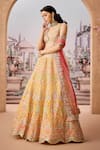 Buy_Aneesh Agarwaal_Yellow 100% Silk Organza Embroidery Sequin Mughlai Bahar Bridal Lehenga Set _Online_at_Aza_Fashions