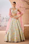 Buy_Aneesh Agarwaal_Green 100% Silk Organza Embroidery Sequin Queen Phool Bahar Bridal Lehenga Set _at_Aza_Fashions