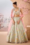 Shop_Aneesh Agarwaal_Green 100% Silk Organza Embroidery Sequin Queen Phool Bahar Bridal Lehenga Set _Online_at_Aza_Fashions