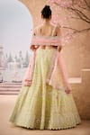 Shop_Aneesh Agarwaal_Green 100% Silk Organza Embroidery Pearl Persian Bloom Bridal Lehenga Set _at_Aza_Fashions