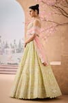 Shop_Aneesh Agarwaal_Green 100% Silk Organza Embroidery Pearl Persian Bloom Bridal Lehenga Set _Online_at_Aza_Fashions