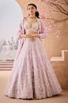 Buy_Aneesh Agarwaal_Purple 100% Silk Organza Embroidery Pearl Periwinkle Bloom Bridal Lehenga Set _at_Aza_Fashions