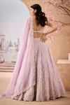 Shop_Aneesh Agarwaal_Purple 100% Silk Organza Embroidery Pearl Periwinkle Bloom Bridal Lehenga Set _at_Aza_Fashions