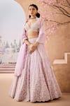 Buy_Aneesh Agarwaal_Purple 100% Silk Organza Embroidery Pearl Periwinkle Bloom Bridal Lehenga Set _Online_at_Aza_Fashions