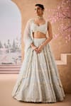 Buy_Aneesh Agarwaal_Blue 100% Silk Organza Embroidery Pearl Leaf Shamiyana Bloom Bridal Lehenga Set _at_Aza_Fashions