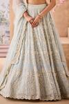 Aneesh Agarwaal_Blue 100% Silk Organza Embroidery Pearl Leaf Shamiyana Bloom Bridal Lehenga Set _Online_at_Aza_Fashions