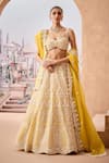 Buy_Aneesh Agarwaal_Yellow 100% Silk Organza Embroidery Pearl Ambrosia Bloom Bridal Lehenga Set _at_Aza_Fashions