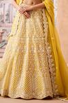 Aneesh Agarwaal_Yellow 100% Silk Organza Embroidery Pearl Ambrosia Bloom Bridal Lehenga Set _Online_at_Aza_Fashions