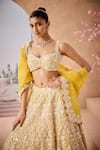 Shop_Aneesh Agarwaal_Yellow 100% Silk Organza Embroidery Pearl Ambrosia Bloom Bridal Lehenga Set _Online_at_Aza_Fashions