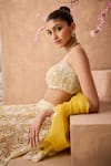 Aneesh Agarwaal_Yellow 100% Silk Organza Embroidery Pearl Ambrosia Bloom Bridal Lehenga Set _at_Aza_Fashions