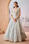 Buy_Aneesh Agarwaal_Blue 100% Silk Organza Embroidery Pearl Deep Iris Blossom Bridal Lehenga Set _at_Aza_Fashions