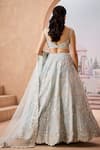 Shop_Aneesh Agarwaal_Blue 100% Silk Organza Embroidery Pearl Deep Iris Blossom Bridal Lehenga Set _at_Aza_Fashions