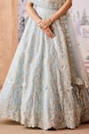 Aneesh Agarwaal_Blue 100% Silk Organza Embroidery Pearl Deep Iris Blossom Bridal Lehenga Set _Online_at_Aza_Fashions