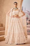 Buy_Aneesh Agarwaal_Beige 100% Silk Organza Embroidery Dori Peony Blossom Bridal Lehenga Set _at_Aza_Fashions