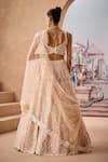 Shop_Aneesh Agarwaal_Beige 100% Silk Organza Embroidery Dori Peony Blossom Bridal Lehenga Set _at_Aza_Fashions