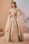 Buy_Aneesh Agarwaal_Peach 100% Silk Organza Embroidery Crystal Buttercup Flora Bridal Lehenga Set _at_Aza_Fashions