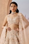 Buy_Aneesh Agarwaal_Peach 100% Silk Organza Embroidery Crystal Buttercup Flora Bridal Lehenga Set _Online_at_Aza_Fashions