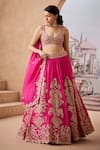 Buy_Aneesh Agarwaal_Pink 100% Italian Silk Embroidery Marodi Sweetheart Gulshan Flora Lehenga Set _at_Aza_Fashions