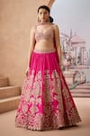 Aneesh Agarwaal_Pink 100% Italian Silk Embroidery Marodi Sweetheart Gulshan Flora Lehenga Set _Online_at_Aza_Fashions