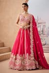 Buy_Aneesh Agarwaal_Pink 100% Italian Silk Embroidery Sequin V Neck Gul Flora Lehenga Set _at_Aza_Fashions