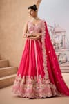 Buy_Aneesh Agarwaal_Pink 100% Italian Silk Embroidery Sequin V Neck Gul Flora Lehenga Set _Online_at_Aza_Fashions