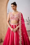 Shop_Aneesh Agarwaal_Pink 100% Italian Silk Embroidery Sequin V Neck Gul Flora Lehenga Set _Online_at_Aza_Fashions