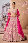 Buy_Aneesh Agarwaal_Pink 100% Italian Silk Embroidery Gotapatti Blossom Fleur Bridal Lehenga Set _at_Aza_Fashions