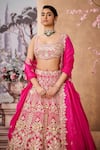 Buy_Aneesh Agarwaal_Pink 100% Italian Silk Embroidery Gotapatti Blossom Fleur Bridal Lehenga Set _Online_at_Aza_Fashions