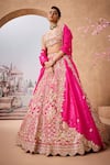 Shop_Aneesh Agarwaal_Pink 100% Italian Silk Embroidery Gotapatti Blossom Fleur Bridal Lehenga Set _Online_at_Aza_Fashions