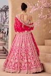 Shop_Aneesh Agarwaal_Fuchsia 100% Silk Organza Embroidered Zardozi Flower Applique Bridal Lehenga Set _at_Aza_Fashions