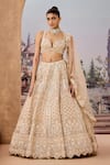 Buy_Aneesh Agarwaal_Beige Lehenga 100% Silk Organza Embroidered Gota Thread Bridal Set _Online_at_Aza_Fashions