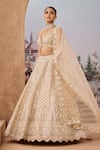 Shop_Aneesh Agarwaal_Beige Lehenga 100% Silk Organza Embroidered Gota Thread Bridal Set _Online_at_Aza_Fashions