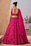 Shop_Aneesh Agarwaal_Magenta 100% Silk Organza Embroidered Rosette Vine Sequined Bridal Lehenga Set _at_Aza_Fashions