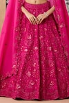 Aneesh Agarwaal_Magenta 100% Silk Organza Embroidered Rosette Vine Sequined Bridal Lehenga Set _Online_at_Aza_Fashions