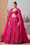 Buy_Aneesh Agarwaal_Magenta 100% Silk Organza Embroidered Rosette Vine Sequined Bridal Lehenga Set _Online_at_Aza_Fashions