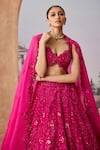 Shop_Aneesh Agarwaal_Magenta 100% Silk Organza Embroidered Rosette Vine Sequined Bridal Lehenga Set _Online_at_Aza_Fashions