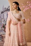 Buy_Aneesh Agarwaal_Peach 100% Silk Organza Pearl Embellished Floral Scallop Bridal Lehenga Set _Online_at_Aza_Fashions