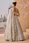 Shop_Aneesh Agarwaal_Grey 100% Silk Organza Mirrorwork Embellished Gota Scallop Bridal Lehenga Set _at_Aza_Fashions