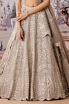 Aneesh Agarwaal_Grey 100% Silk Organza Mirrorwork Embellished Gota Scallop Bridal Lehenga Set _Online_at_Aza_Fashions