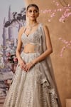 Buy_Aneesh Agarwaal_Grey 100% Silk Organza Mirrorwork Embellished Gota Scallop Bridal Lehenga Set _Online_at_Aza_Fashions