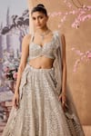 Shop_Aneesh Agarwaal_Grey 100% Silk Organza Mirrorwork Embellished Gota Scallop Bridal Lehenga Set _Online_at_Aza_Fashions