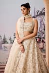 Aneesh Agarwaal_Ivory 100% Silk Organza Sequin Embellished Floral Bouquet Bridal Lehenga Set _at_Aza_Fashions