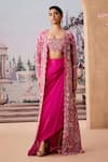 Buy_Aneesh Agarwaal_Pink Skirt Silk Embroidered Thread Jacket Open Floral Paisley Dhoti Set _at_Aza_Fashions