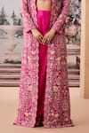 Aneesh Agarwaal_Pink Skirt Silk Embroidered Thread Jacket Open Floral Paisley Dhoti Set _Online_at_Aza_Fashions