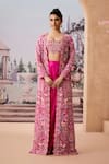 Buy_Aneesh Agarwaal_Pink Skirt Silk Embroidered Thread Jacket Open Floral Paisley Dhoti Set _Online_at_Aza_Fashions