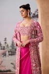 Shop_Aneesh Agarwaal_Pink Skirt Silk Embroidered Thread Jacket Open Floral Paisley Dhoti Set _Online_at_Aza_Fashions