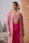 Aneesh Agarwaal_Pink Skirt Silk Embroidered Thread Jacket Open Floral Paisley Dhoti Set _at_Aza_Fashions